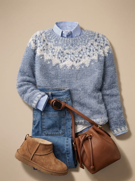 Dames kersttrui FROYA met Noors Fair Isle patroon en ronde hals