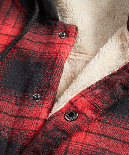 Close-up van de capuchon en voering van de HUNTER jas