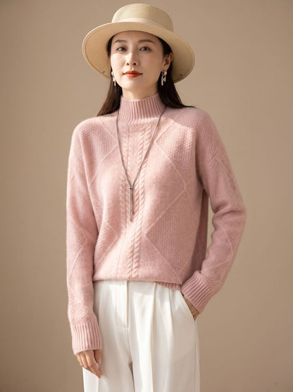 KAELIRA dames coltrui van cashmere met kabelpatroon