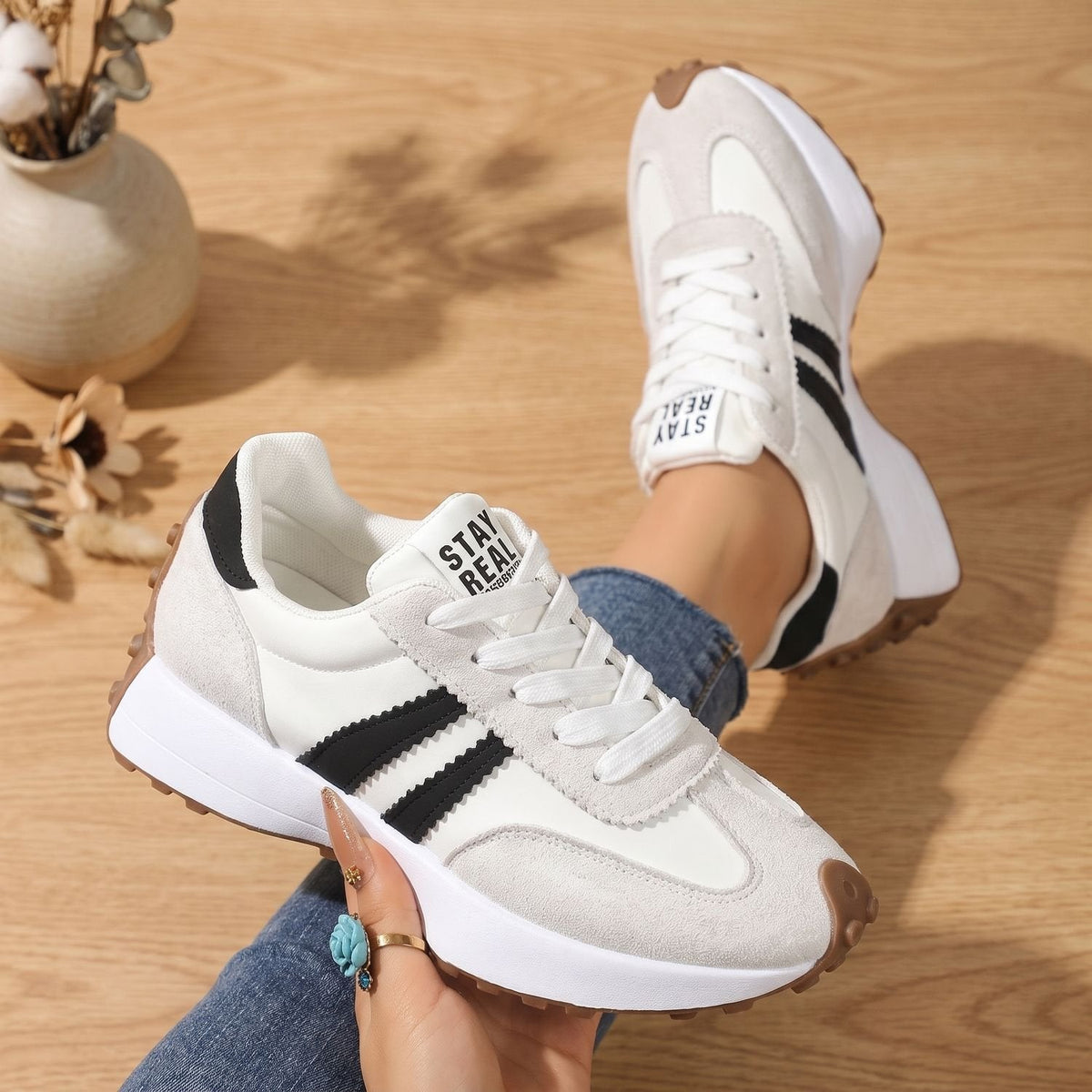 KESSANDRA gestreepte plateau sneakers met veters voor dames