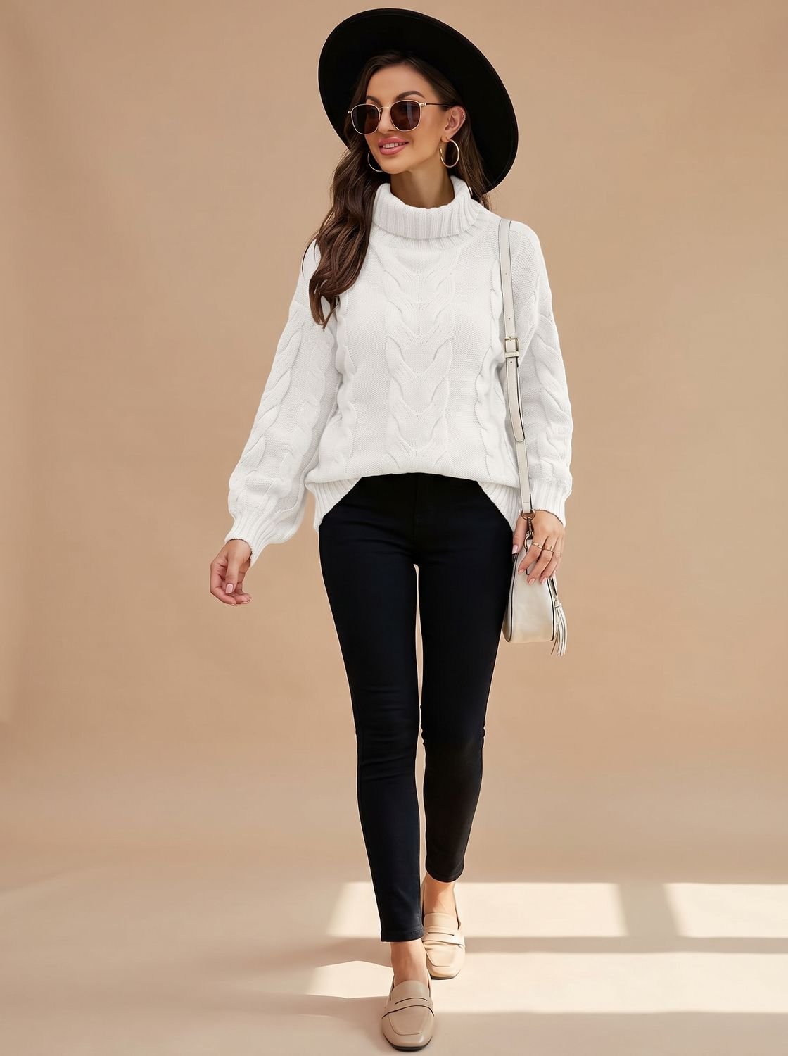 Dames coltrui met kabelpatroon in relaxed fit, herfst en winter mode