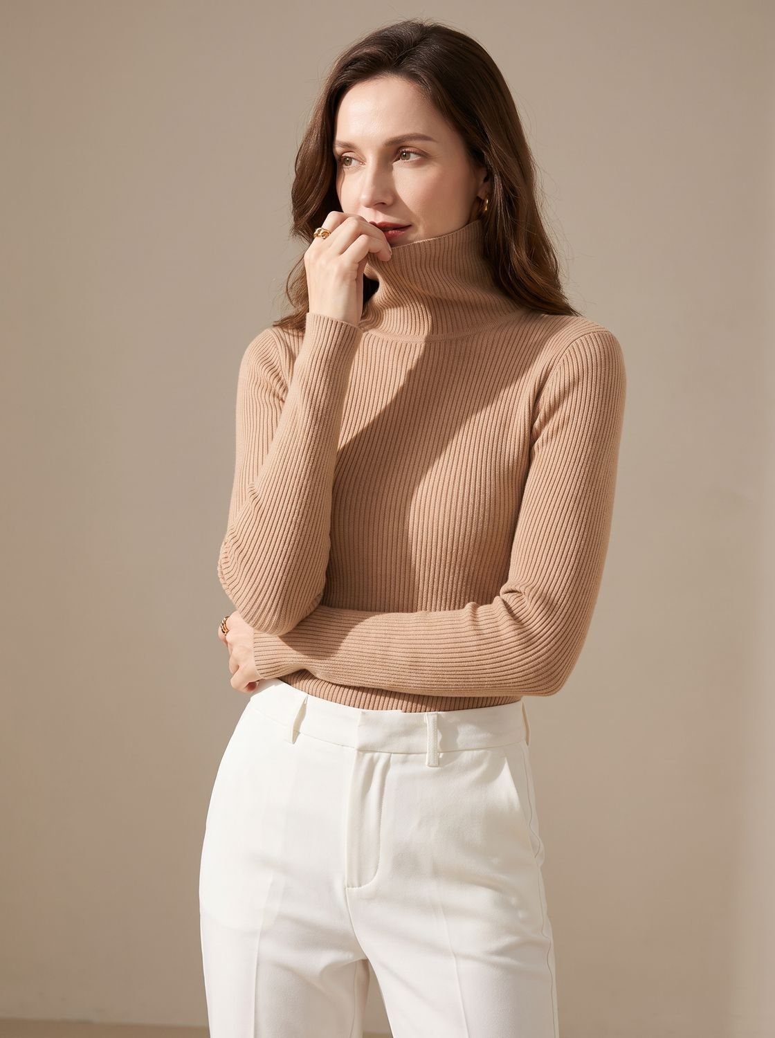LEONIE geribde coltrui dames in slim-fit, vooraanzicht