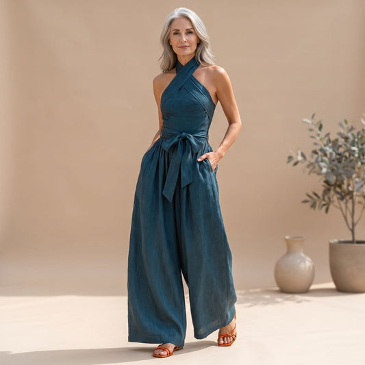 LUMARA jumpsuit dames met wijde pijpen en crossover-neckholder