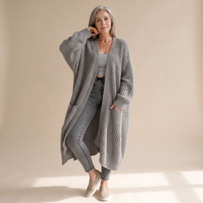 MAEVA lang geribbeld oversized vest met open voorpand voor dames