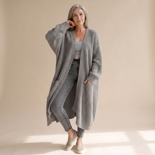 MAEVA lang geribbeld oversized vest met open voorpand voor dames