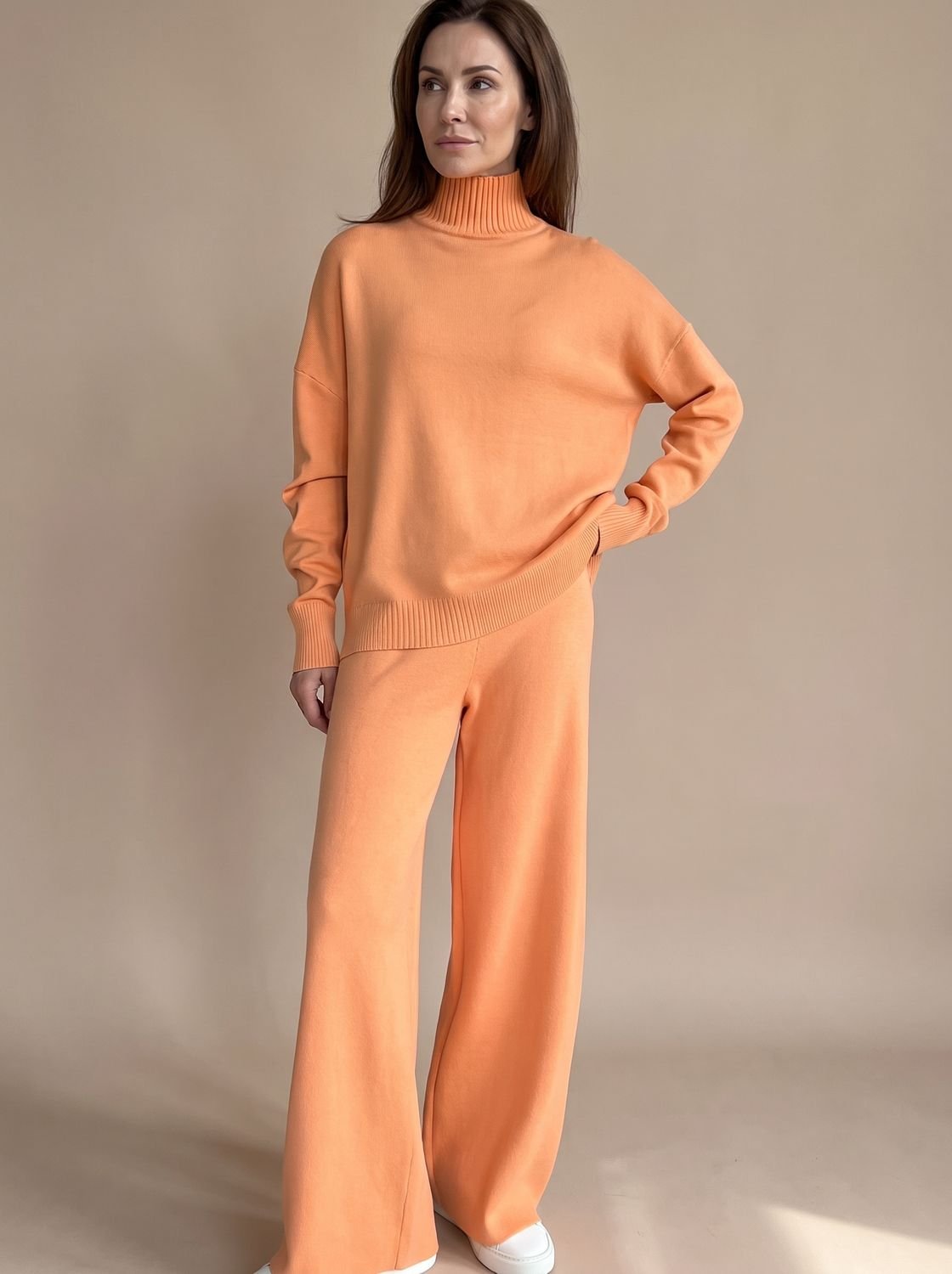 MARIE oversized rolkraagtrui met wijde broek, 2-delige damesset