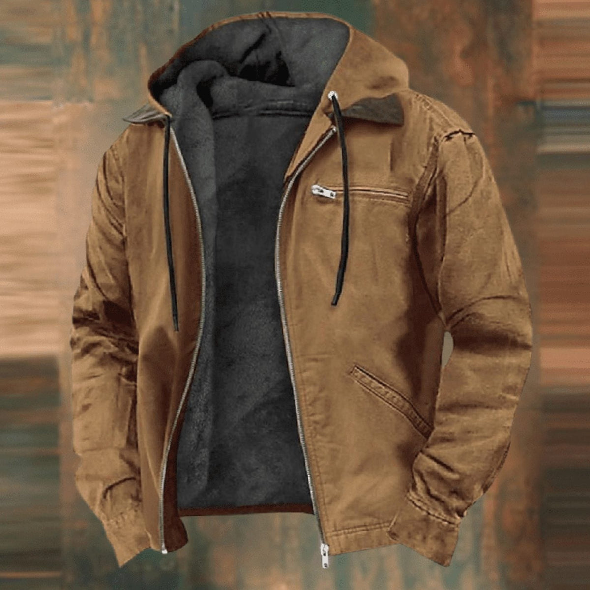 NORDVIK fleece gevoerde hoodie jas met rits voor heren, vooraanzicht