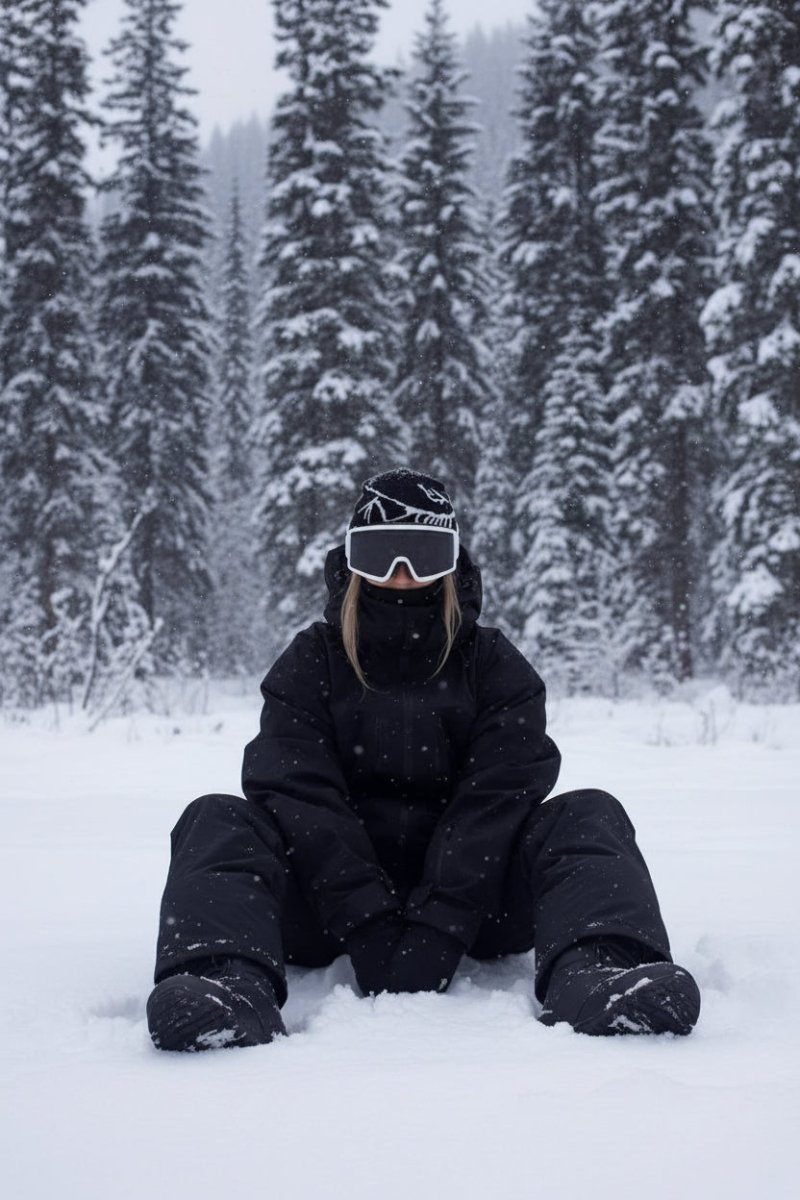 Model draagt NORWYN winddichte skijas tijdens het skiën
