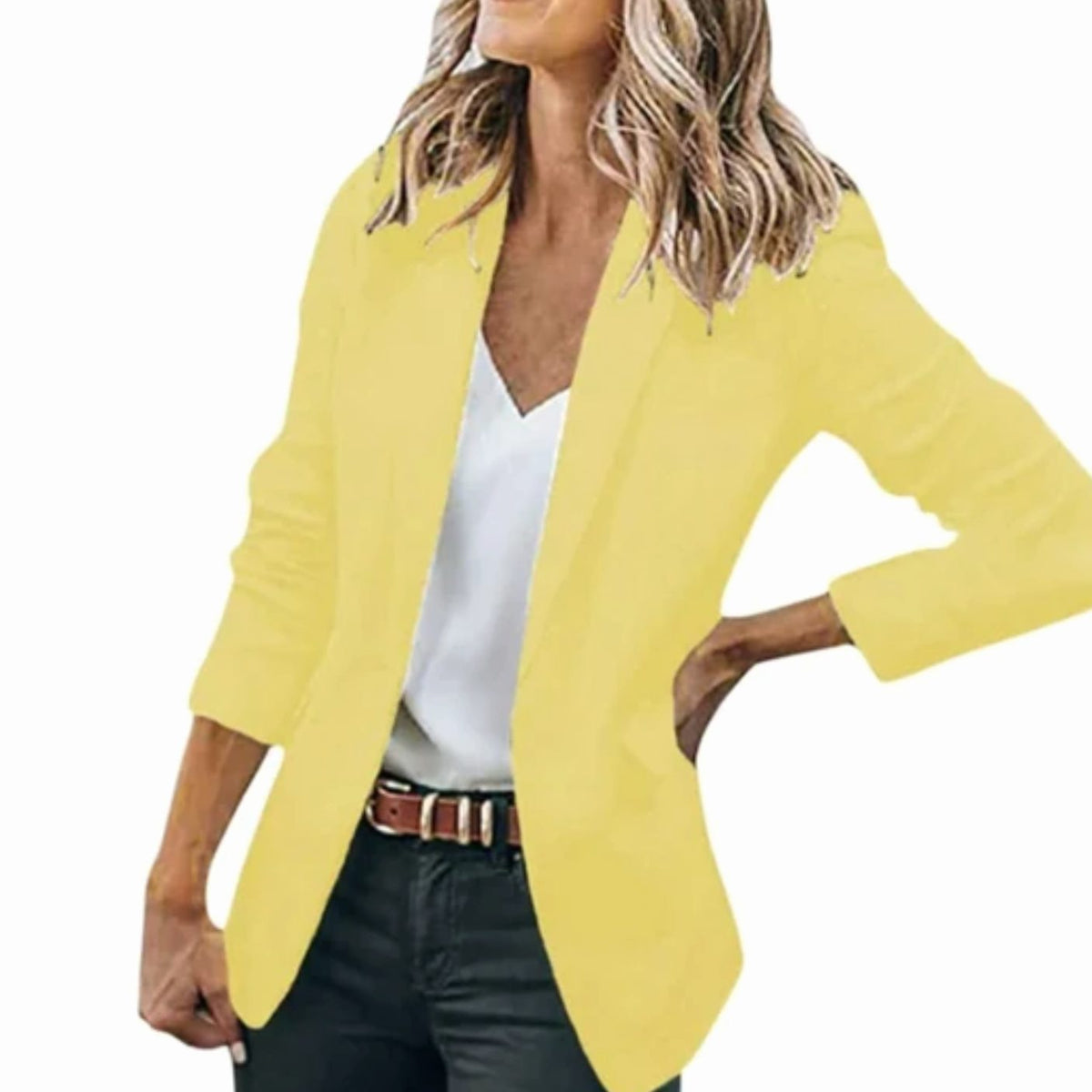 NOVELLE open-front blazer voor dames in effen kleur, vooraanzicht