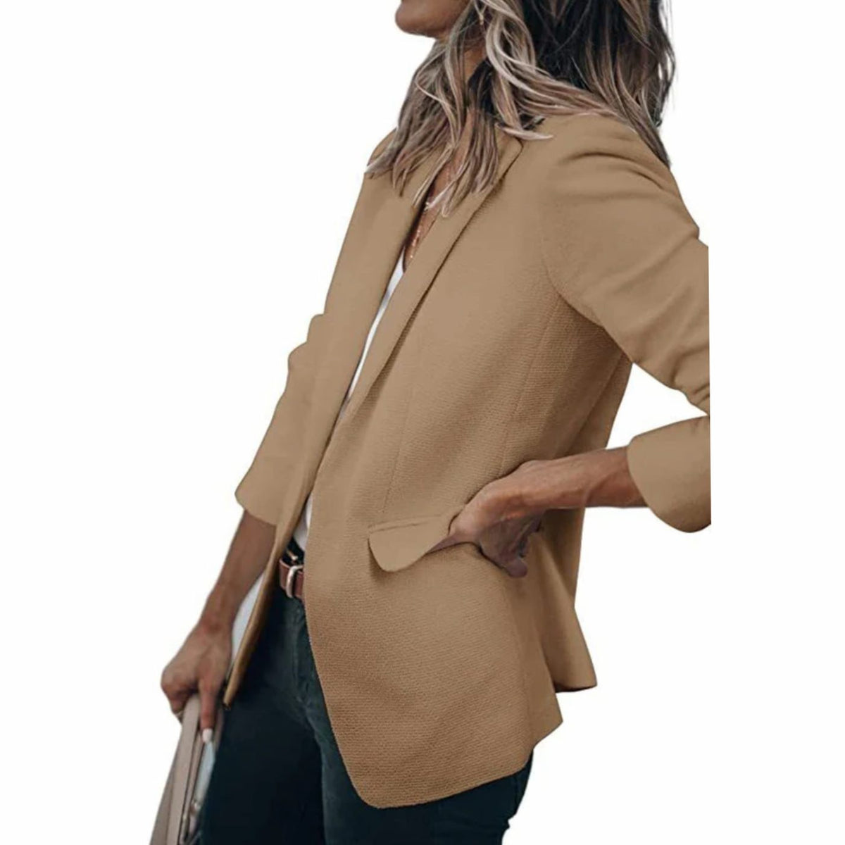 Blazer gefotografeerd op een hanger, volledige lengte