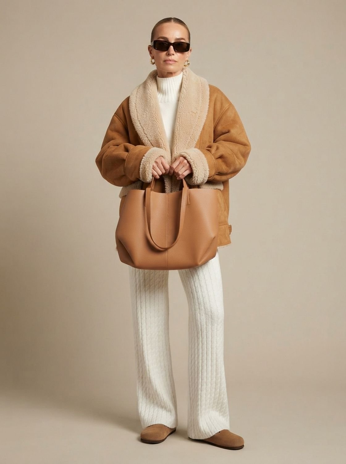 PLUMO oversized teddyjas in bruin met sherpa voering voor dames