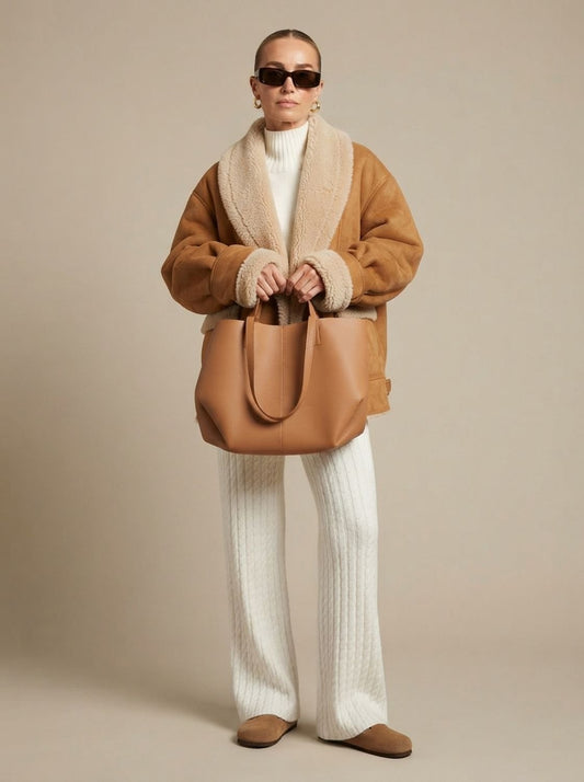 PLUMO oversized teddyjas in bruin met sherpa voering voor dames