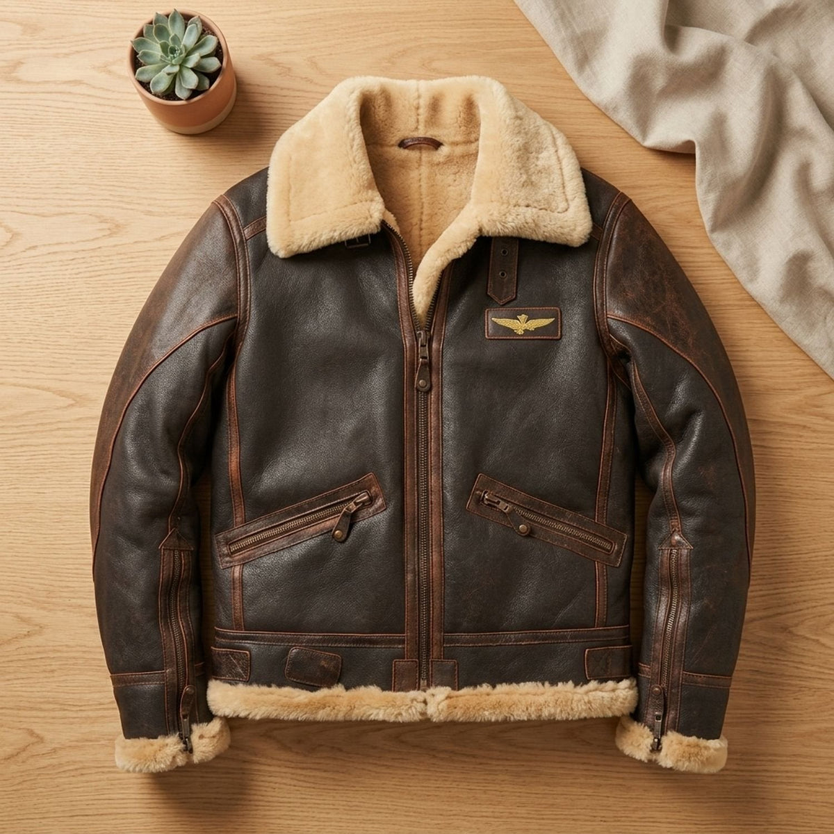 RANGER vliegeniersjack met adelaar-patch en bronskleurige ritsen