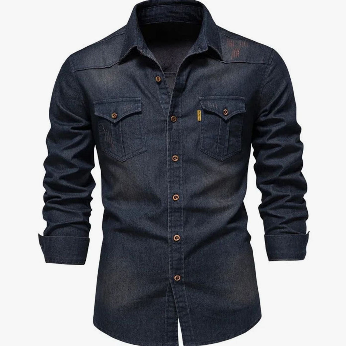 RENDEL denim overhemd met lange mouwen en dubbele borstzak voor heren