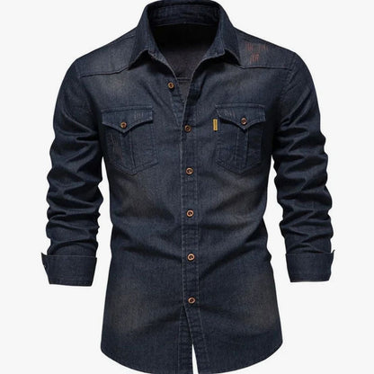 RENDEL denim overhemd met lange mouwen en dubbele borstzak voor heren