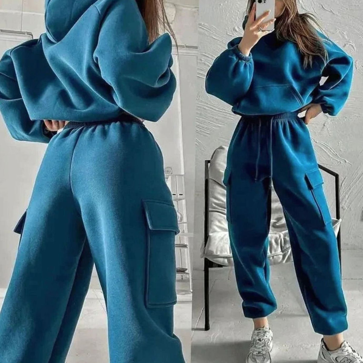Vooraanzicht van dame in RILEY hoodie joggingset, casual streetwear look