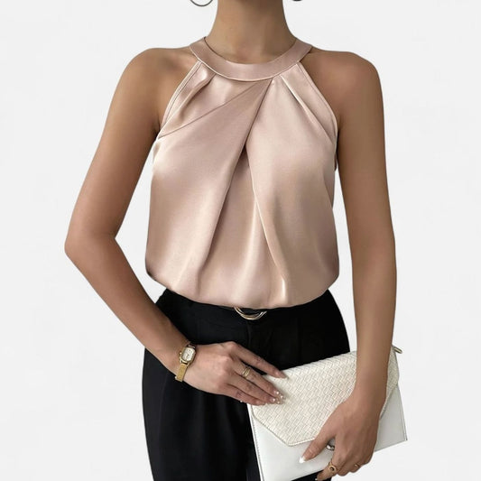 SOLVANA satijnen halter top met geplooide voorkant voor dames