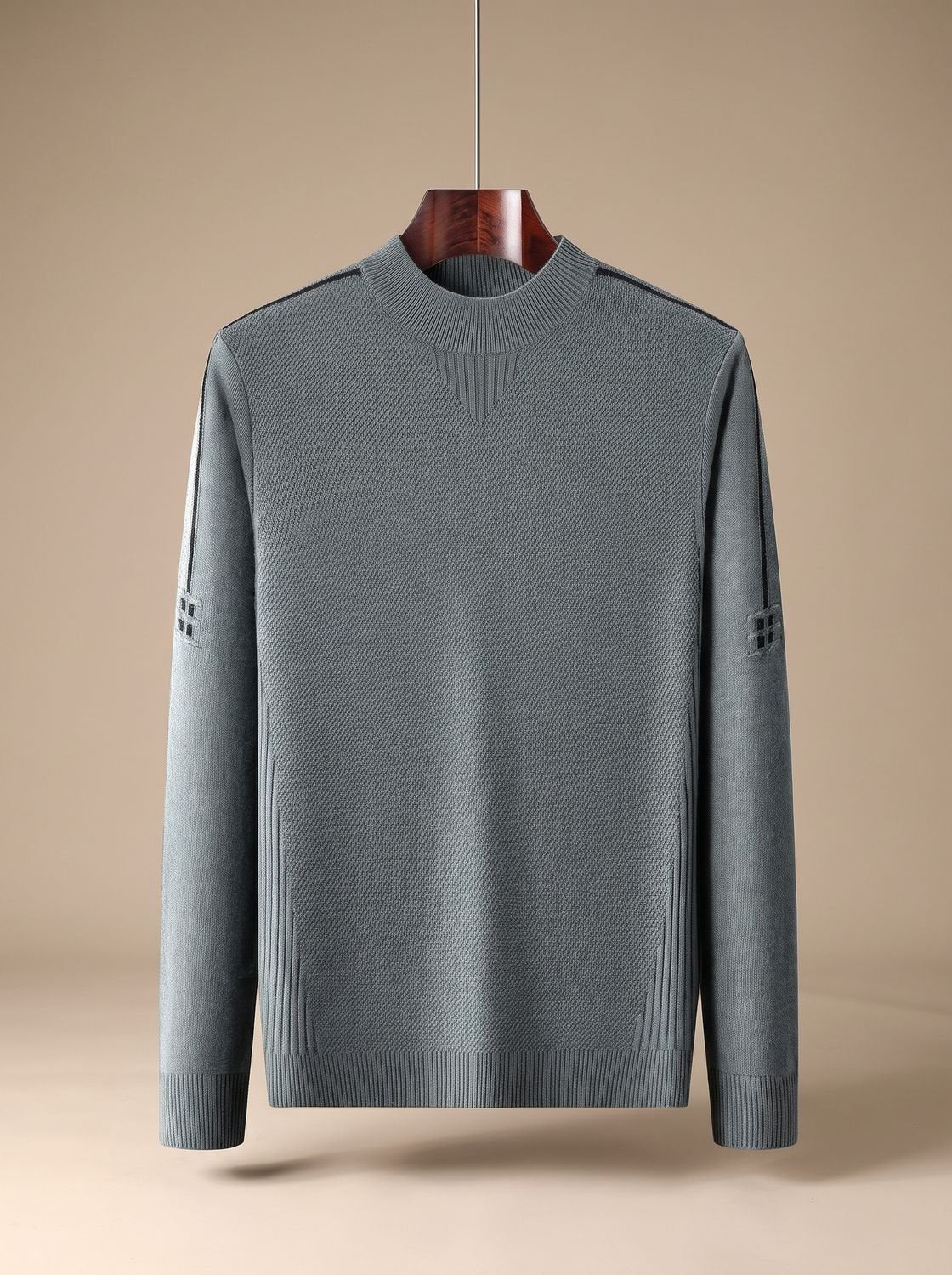 Heren jacquard pullover met ribgebreide mock-neck kraag