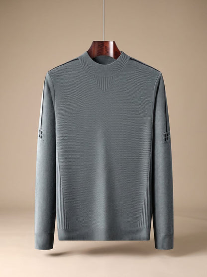 Heren jacquard pullover met ribgebreide mock-neck kraag