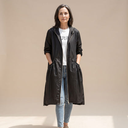 THESSALY lange waterafstotende damestrenchcoat met afneembare capuchon