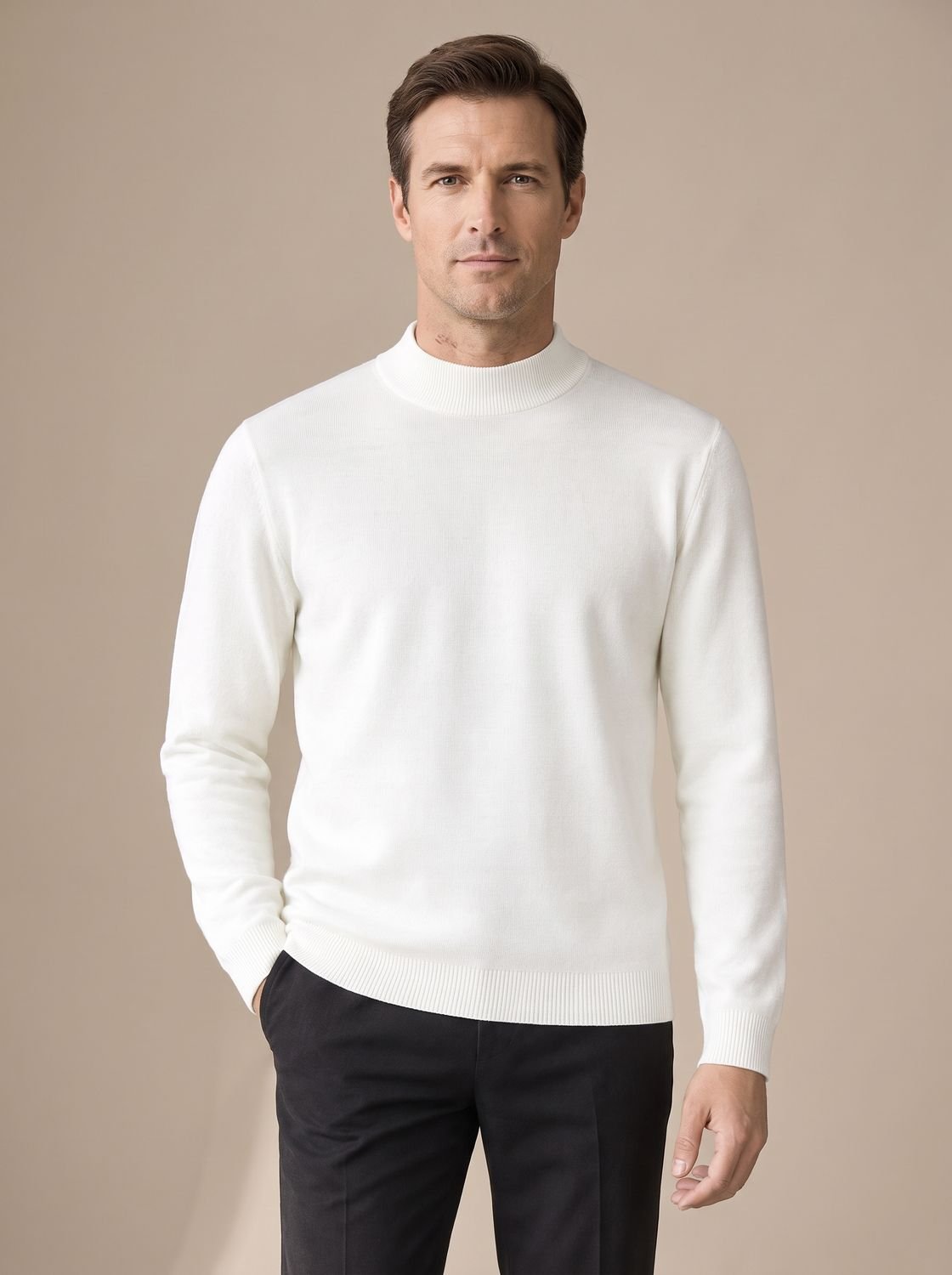 TORBEN slim-fit heren trui met korte kraag in neutrale kleur