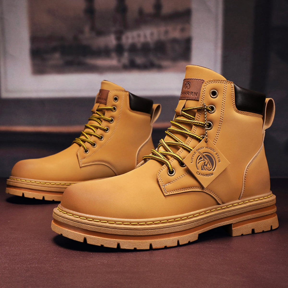 TORVAN robuuste heren veterboots in enkelhoog model