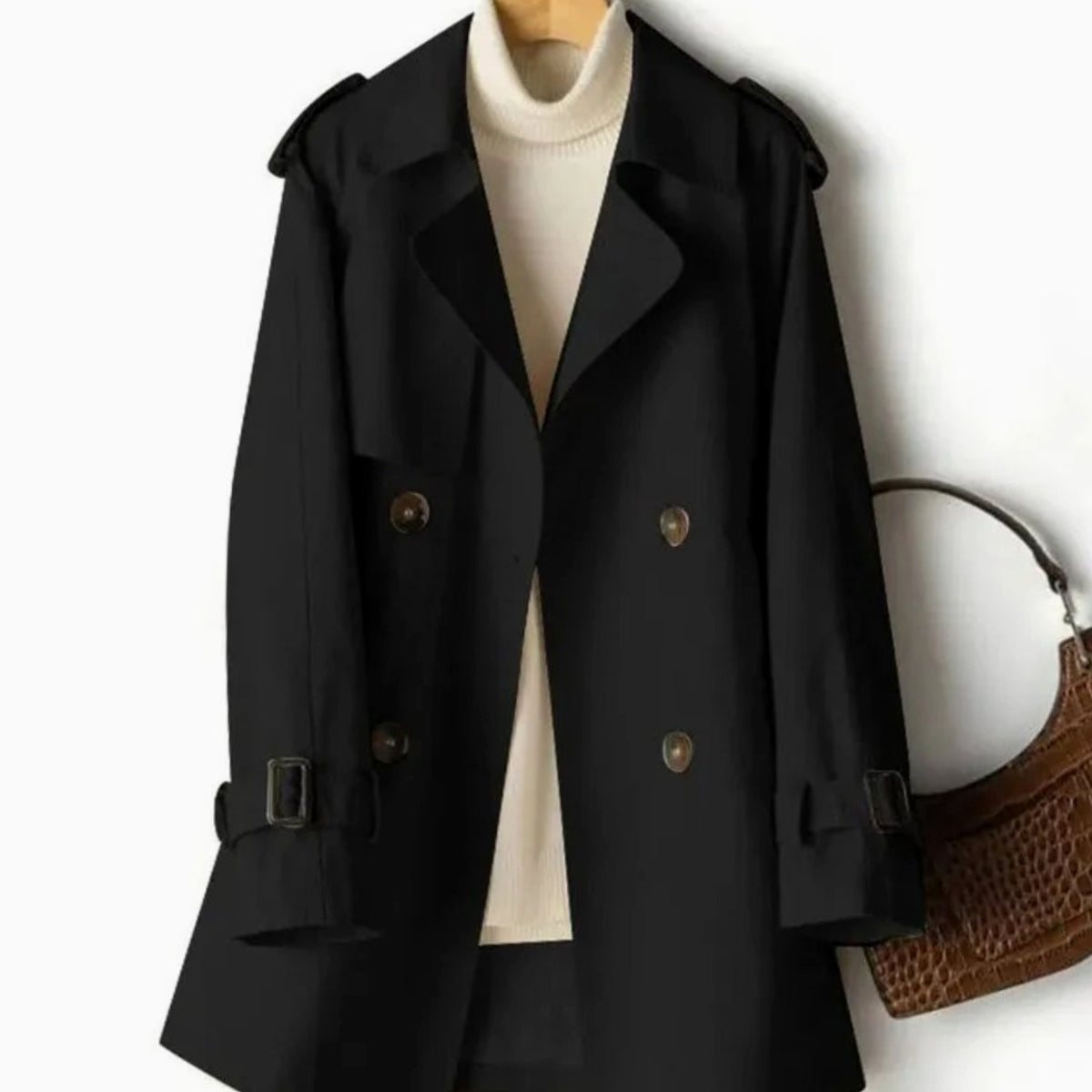 VIVIENNE dubbelrijse trenchcoat met ceintuur voor dames, vooraanzicht