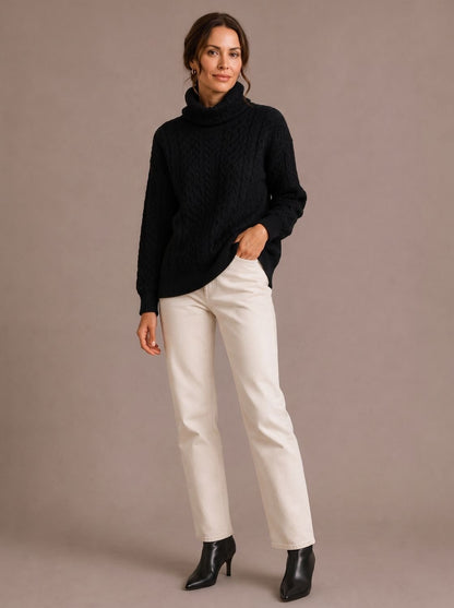 Dames kabelbrei coltrui met oversized pasvorm in herfstlook