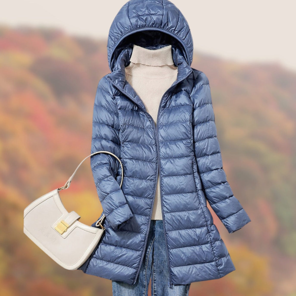 WINTESSA slim-fit puffer jas met capuchon voor dames, vooraanzicht